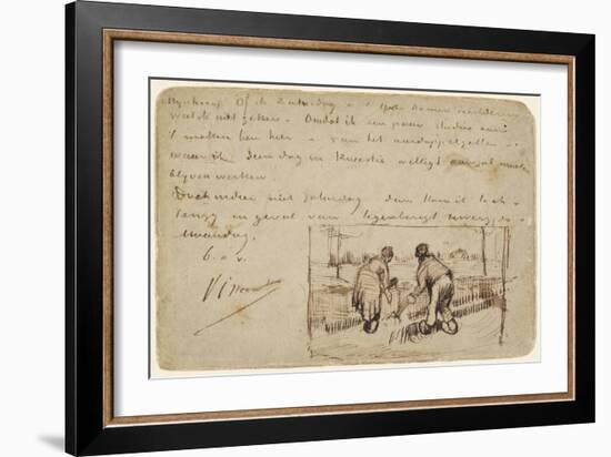 Postcard with Two Peasants Digging, 1885-Vincent van Gogh-Framed Giclee Print