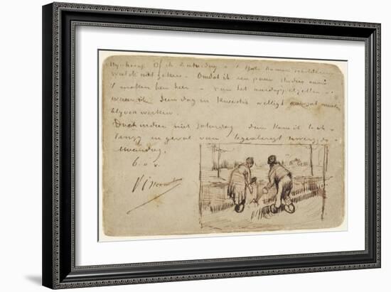 Postcard with Two Peasants Digging, 1885-Vincent van Gogh-Framed Giclee Print