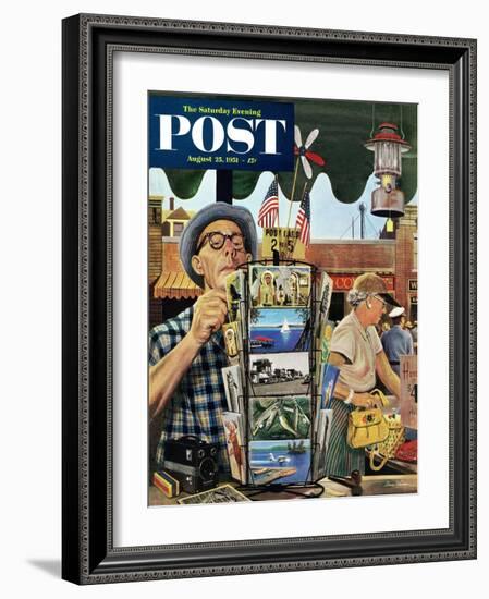 "Postcards" Saturday Evening Post Cover, August 25, 1951-Stevan Dohanos-Framed Giclee Print