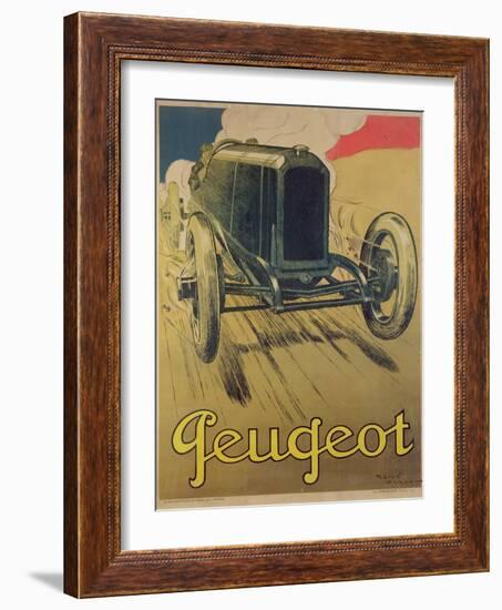 Poster Advertising a Peugeot Racing Car, C.1918 (Colour Litho)-René Vincent-Framed Giclee Print