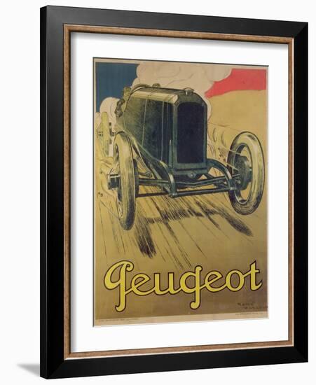 Poster Advertising a Peugeot Racing Car, C.1918 (Colour Litho)-René Vincent-Framed Giclee Print
