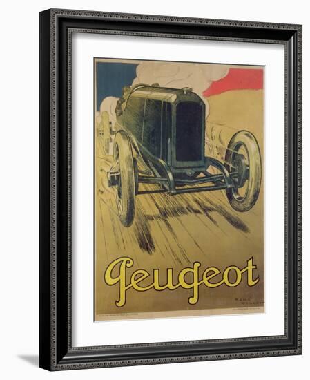 Poster Advertising a Peugeot Racing Car, C.1918 (Colour Litho)-René Vincent-Framed Giclee Print