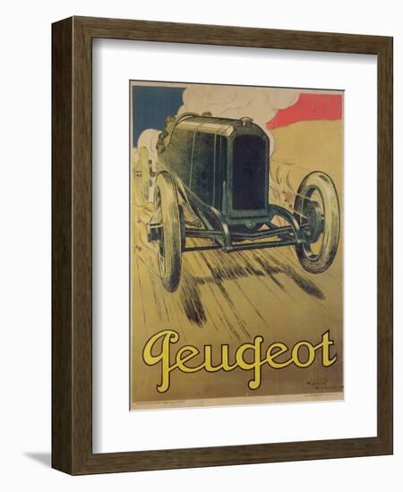 Poster Advertising a Peugeot Racing Car, C.1918 (Colour Litho)-René Vincent-Framed Premium Giclee Print