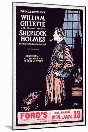 Poster Advertising a Production of Sherlock Holmes Starring William Gillette-null-Mounted Giclee Print