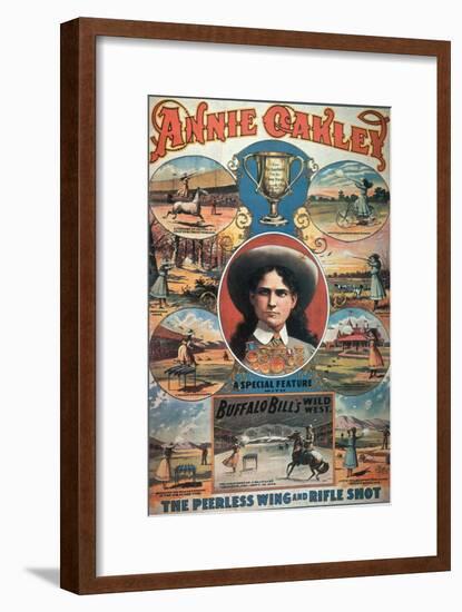 Poster Advertising Annie Oakley Featuring in Buffalo Bill's Wild West Show-null-Framed Giclee Print