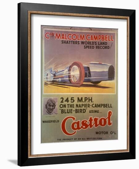 Poster Advertising Castrol Oil, Featuring Bluebird and Malcolm Campbell, Early 1930s-null-Framed Giclee Print