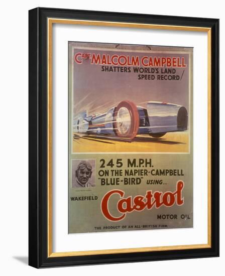 Poster Advertising Castrol Oil, Featuring Bluebird and Malcolm Campbell, Early 1930s-null-Framed Giclee Print