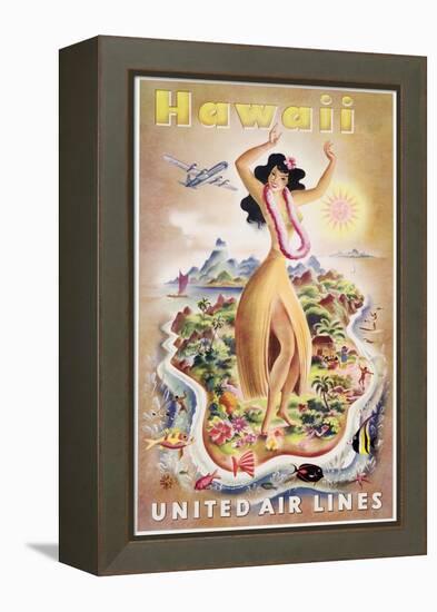 Poster Advertising Flights to Hawaii with United Air Lines, C.1950-null-Framed Premier Image Canvas