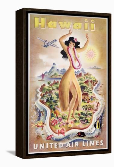 Poster Advertising Flights to Hawaii with United Air Lines, C.1950-null-Framed Premier Image Canvas