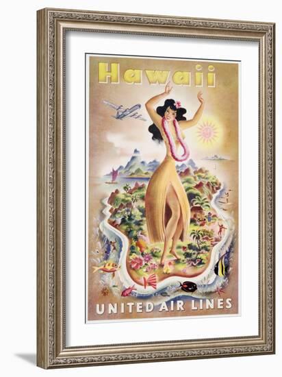 Poster Advertising Flights to Hawaii with United Air Lines, C.1950-null-Framed Giclee Print