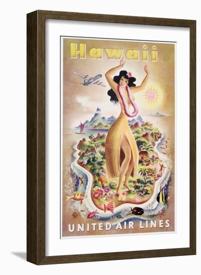 Poster Advertising Flights to Hawaii with United Air Lines, C.1950-null-Framed Giclee Print
