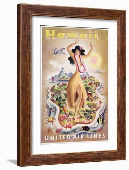 Poster Advertising Flights to Hawaii with United Air Lines, C.1950-null-Framed Giclee Print