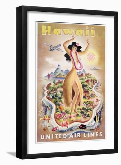 Poster Advertising Flights to Hawaii with United Air Lines, C.1950-null-Framed Giclee Print