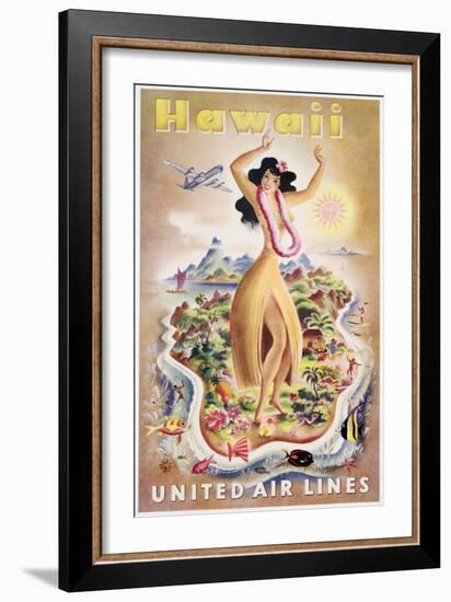 Poster Advertising Flights to Hawaii with United Air Lines, C.1950-null-Framed Giclee Print