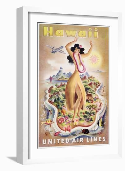 Poster Advertising Flights to Hawaii with United Air Lines, C.1950-null-Framed Giclee Print