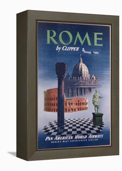 Poster Advertising Flights to Rome by Clipper, Produced by Pan American Airlines, C.1950-null-Framed Premier Image Canvas