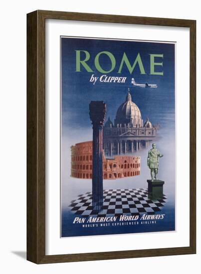 Poster Advertising Flights to Rome by Clipper, Produced by Pan American Airlines, C.1950-null-Framed Giclee Print