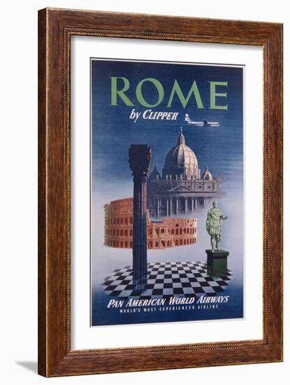 Poster Advertising Flights to Rome by Clipper, Produced by Pan American Airlines, C.1950-null-Framed Giclee Print