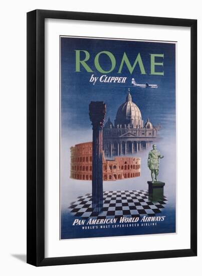 Poster Advertising Flights to Rome by Clipper, Produced by Pan American Airlines, C.1950-null-Framed Giclee Print