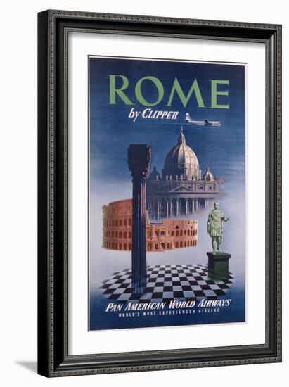 Poster Advertising Flights to Rome by Clipper, Produced by Pan American Airlines, C.1950-null-Framed Giclee Print