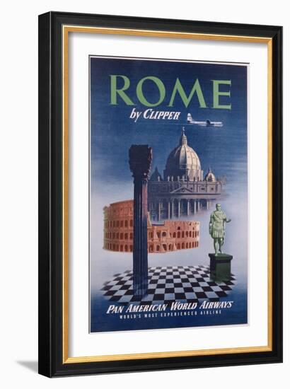 Poster Advertising Flights to Rome by Clipper, Produced by Pan American Airlines, C.1950-null-Framed Giclee Print