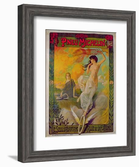 Poster Advertising for Michelin 'Pneu Michelin, Le Seul S'Adaptant a La Roue De La Fortune'-null-Framed Giclee Print