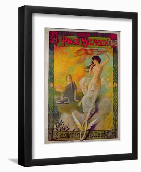 Poster Advertising for Michelin 'Pneu Michelin, Le Seul S'Adaptant a La Roue De La Fortune'-null-Framed Giclee Print