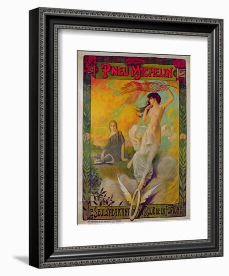 Poster Advertising for Michelin 'Pneu Michelin, Le Seul S'Adaptant a La Roue De La Fortune'-null-Framed Giclee Print