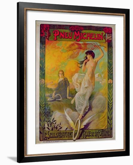 Poster Advertising for Michelin 'Pneu Michelin, Le Seul S'Adaptant a La Roue De La Fortune'-null-Framed Giclee Print