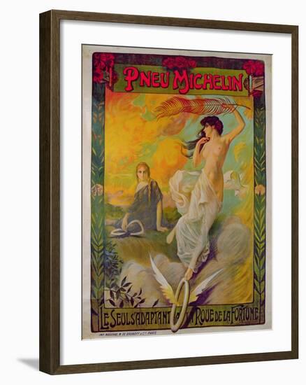 Poster Advertising for Michelin 'Pneu Michelin, Le Seul S'Adaptant a La Roue De La Fortune'-null-Framed Giclee Print