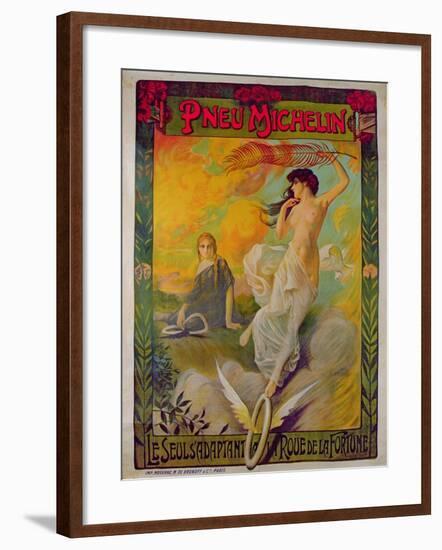 Poster Advertising for Michelin 'Pneu Michelin, Le Seul S'Adaptant a La Roue De La Fortune'-null-Framed Giclee Print