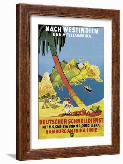 Poster Advertising 'Hamburg-Amerika Linie' Routes to the West Indies and Central America-German School-Framed Giclee Print