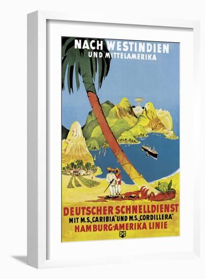 Poster Advertising 'Hamburg-Amerika Linie' Routes to the West Indies and Central America-German School-Framed Giclee Print