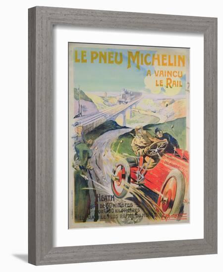 Poster Advertising 'Michelin Tyres are Faster Than Rail!'-Ernest Montaut-Framed Giclee Print