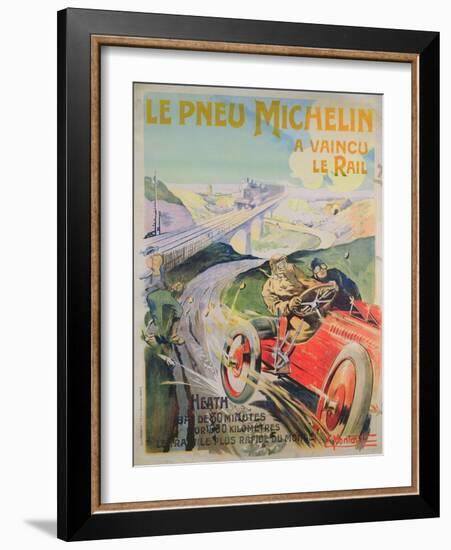 Poster Advertising 'Michelin Tyres are Faster Than Rail!'-Ernest Montaut-Framed Giclee Print