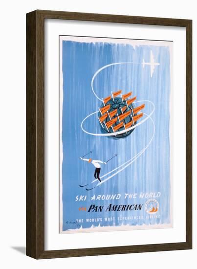 Poster Advertising 'Pan American' Flights to Skiing Destinations, 1956-null-Framed Giclee Print