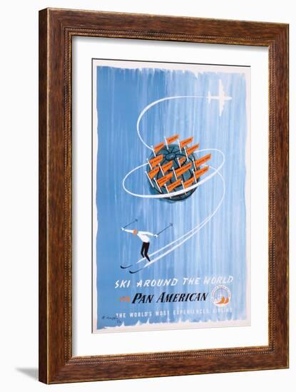 Poster Advertising 'Pan American' Flights to Skiing Destinations, 1956-null-Framed Giclee Print