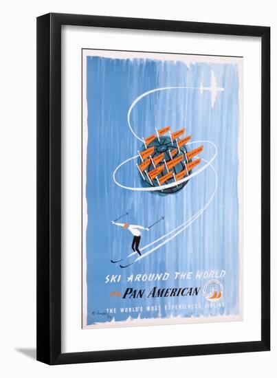 Poster Advertising 'Pan American' Flights to Skiing Destinations, 1956-null-Framed Giclee Print