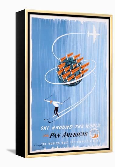 Poster Advertising 'Pan American' Flights to Skiing Destinations, 1956-null-Framed Premier Image Canvas