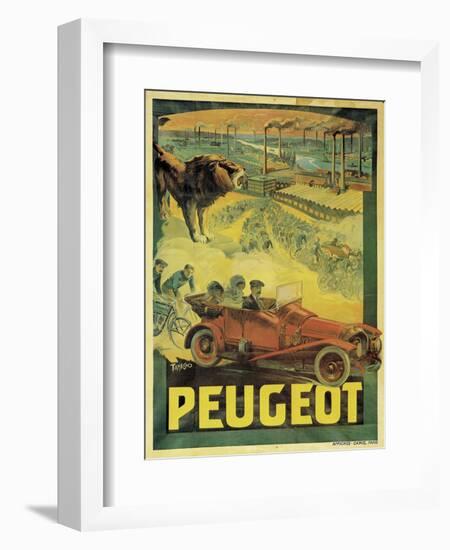 Poster Advertising Peugeot Cars, c.1908-Francisco Tamagno-Framed Giclee Print