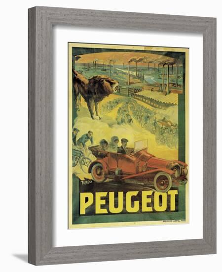 Poster Advertising Peugeot Cars, c.1908-Francisco Tamagno-Framed Giclee Print