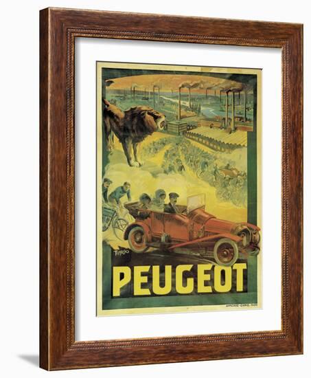 Poster Advertising Peugeot Cars, c.1908-Francisco Tamagno-Framed Giclee Print