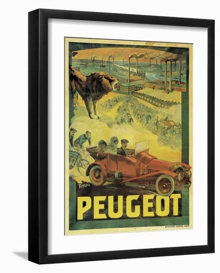 Poster Advertising Peugeot Cars, c.1908-Francisco Tamagno-Framed Giclee Print