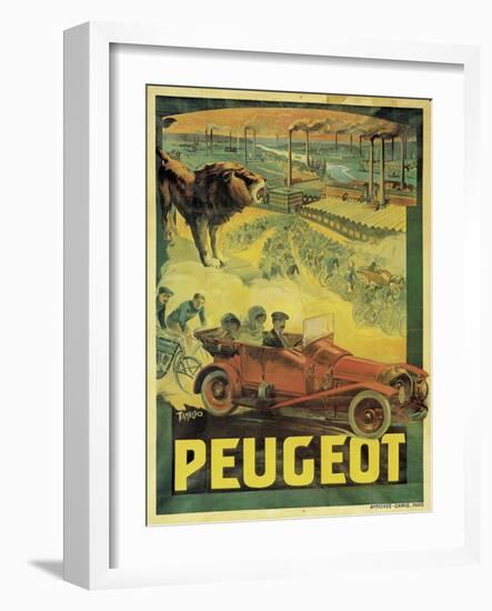 Poster Advertising Peugeot Cars, c.1908-Francisco Tamagno-Framed Giclee Print