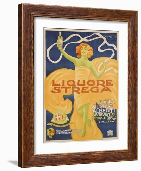 Poster Advertising 'strega' Liquer, 1906 (Colour Litho)-Alberto Chappuis-Framed Giclee Print