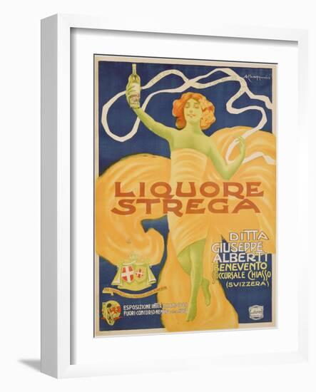 Poster Advertising 'strega' Liquer, 1906 (Colour Litho)-Alberto Chappuis-Framed Giclee Print