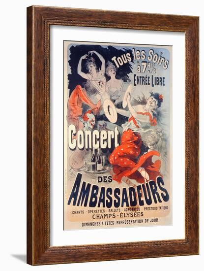 Poster Advertising the Concert Des Ambassadeurs, 1884-Jules Chéret-Framed Giclee Print