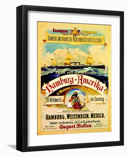 Poster Advertising the Hamburg American Line, 1883-German School-Framed Giclee Print