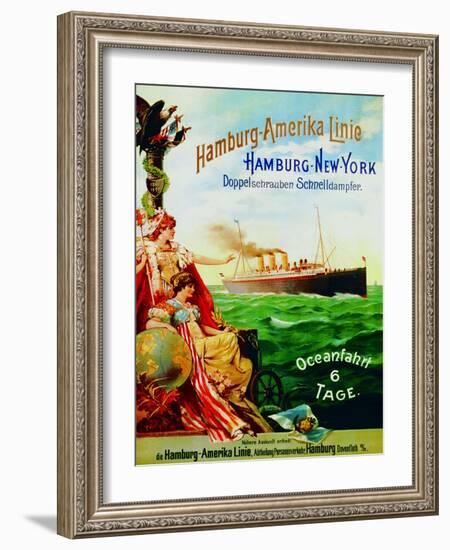 Poster Advertising the Hamburg American Line, 1897-German School-Framed Giclee Print