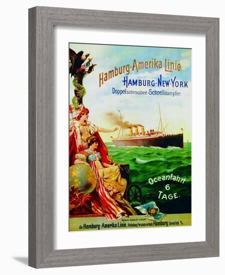 Poster Advertising the Hamburg American Line, 1897-German School-Framed Giclee Print